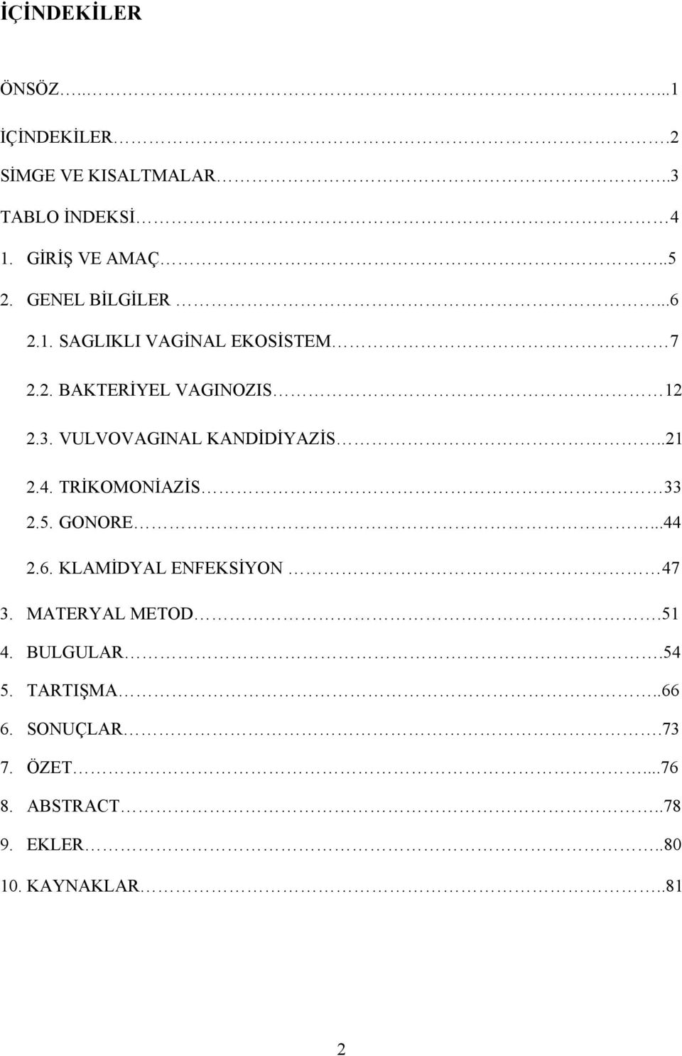 VULVOVAGINAL KANDİDİYAZİS..21 2.4. TRİKOMONİAZİS 33 2.5. GONORE...44 2.6. KLAMİDYAL ENFEKSİYON 47 3.