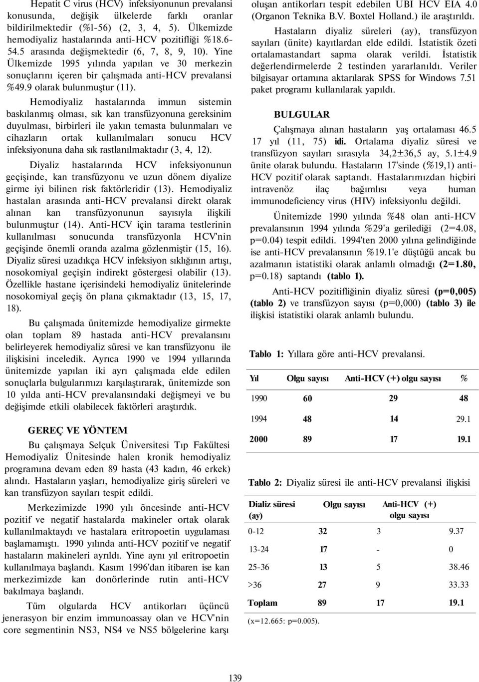 Hemodiyaliz hastalarında immun sistemin baskılanmış olması, sık kan transfüzyonuna gereksinim duyulması, birbirleri ile yakın temasta bulunmaları ve cihazların ortak kullanılmaları sonucu HCV