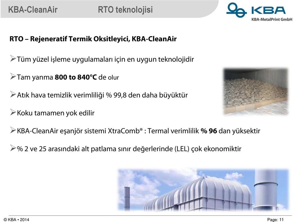 büyüktür Koku tamamen yok edilir KBA-CleanAir eşanjör sistemi XtraComb : Termal verimlilik % 96 dan