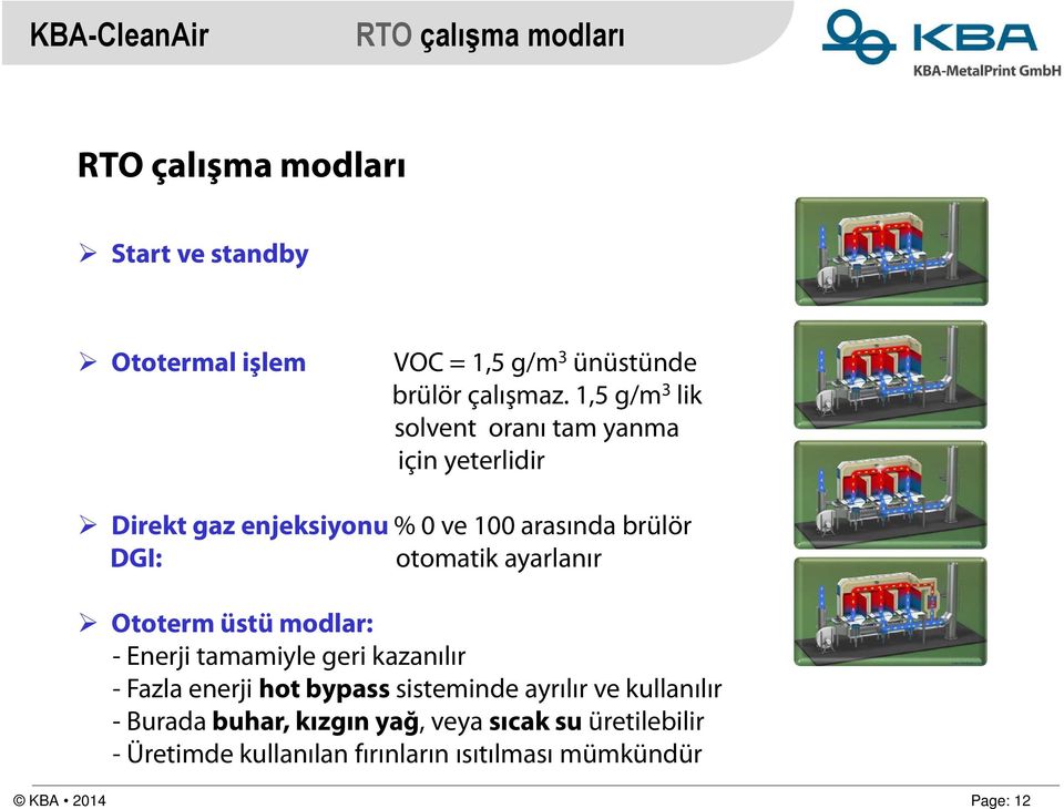 ayarlanır Ototerm üstü modlar: - Enerji tamamiyle geri kazanılır - Fazla enerji hot bypass sisteminde ayrılır ve