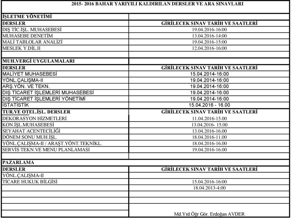 İŞL.MUHASEBESİ SEYAHAT ACENTECİLİĞİ DÖNEM SONU MUH.İŞL. YÖNL.ÇALIŞMA-II / ARAŞT.YÖNT.TEKNİKL. SERVİS TEKN.VE MENU PLANLAMASI PAZARLAMA YÖNL.ÇALIŞMA-II TİCARE HUKUK BİLGİSİ 19.04.