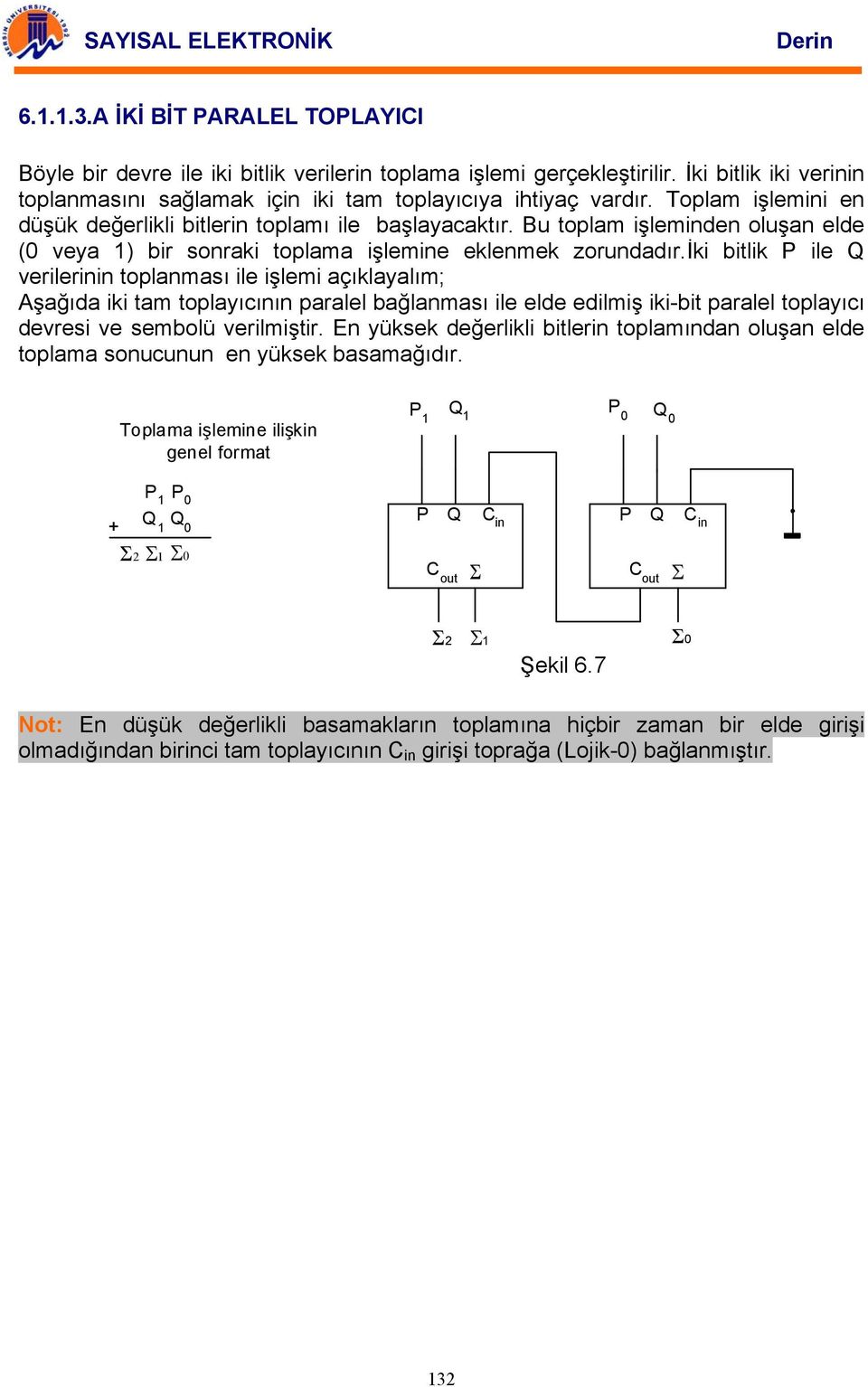 iki bitlik P ile Q verilerinin toplanması ile işlemi açıklayalım; şağıda iki tam toplayıcının paralel bağlanması ile elde edilmiş iki-bit paralel toplayıcı devresi ve sembolü verilmiştir.