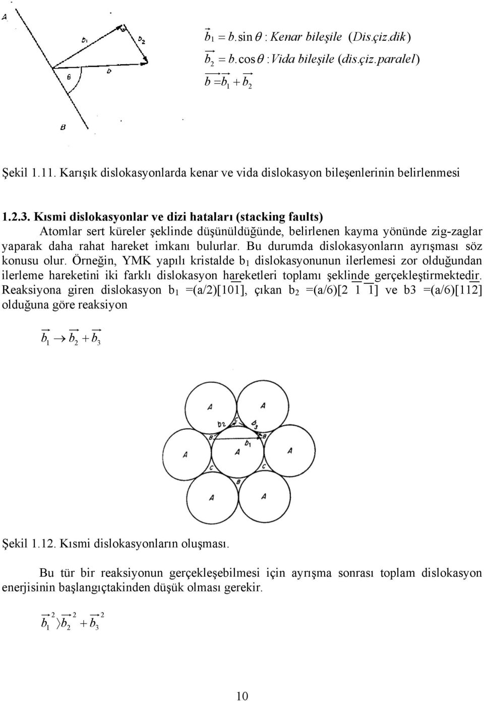 Kısmi dislokasyonlar ve dizi hataları (stacking faults) Atomlar sert küreler şeklinde düşünüldüğünde, belirlenen kayma yönünde zig-zaglar yaparak daha rahat hareket imkanı bulurlar.