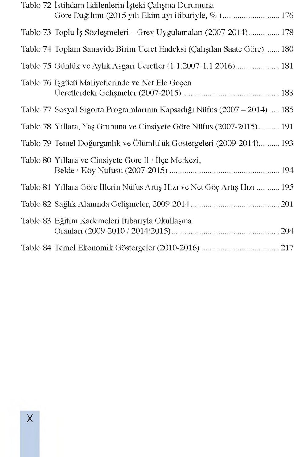 ..181 Tablo 76 İşgücü Maliyetlerinde ve Net Ele Geçen Ücretlerdeki Gelişmeler (2007-2015)...183 Tablo 77 Sosyal Sigorta Programlarının Kapsadığı Nüfus (2007-2 0 1 4 ).