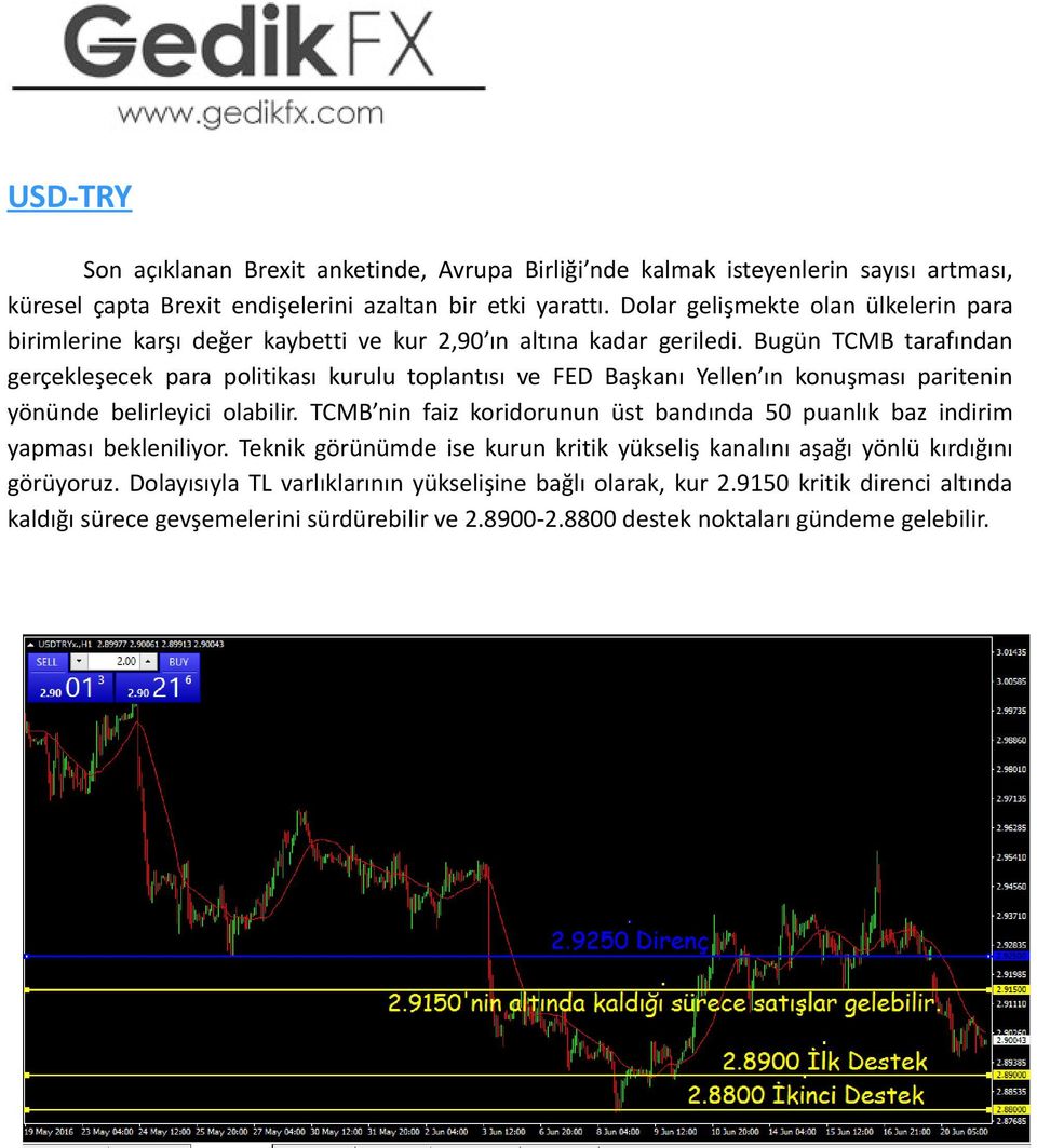 Bugün TCMB tarafından gerçekleşecek para politikası kurulu toplantısı ve FED Başkanı Yellen ın konuşması paritenin yönünde belirleyici olabilir.