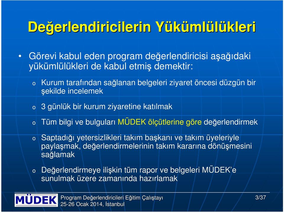 ölçütlerine göre değerlendirmek Saptadığı yetersizlikleri takım başkanı ve takım üyeleriyle paylaşmak, değerlendirmelerinin takım kararına