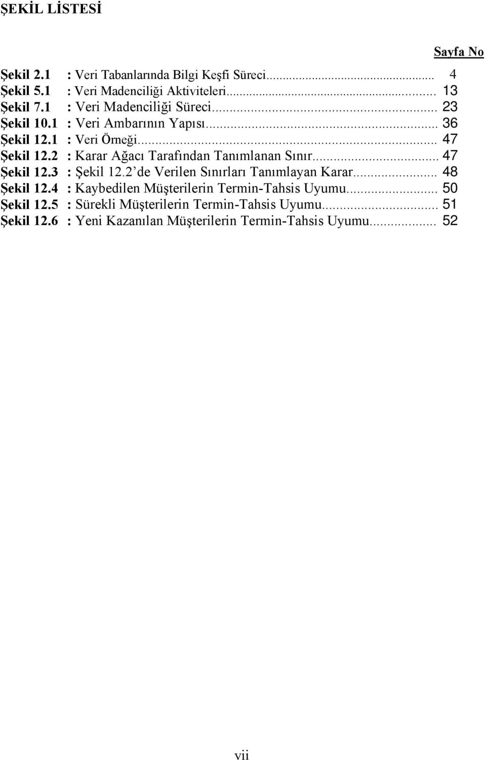 .. 23 : Veri Ambarının Yapısı... 36 : Veri Örneği... 47 : Karar Ağacı Tarafından Tanımlanan Sınır... 47 : Şekil 12.