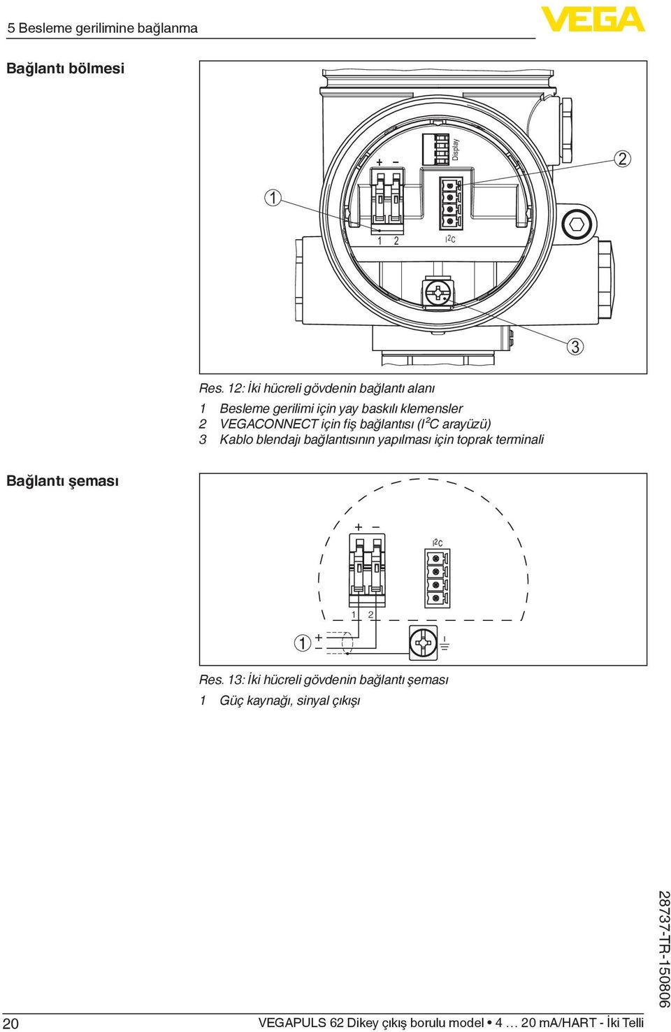 VEGACONNECT için fiş bağlantısı (I²C arayüzü) 3 Kablo blendajı bağlantısının yapılması için