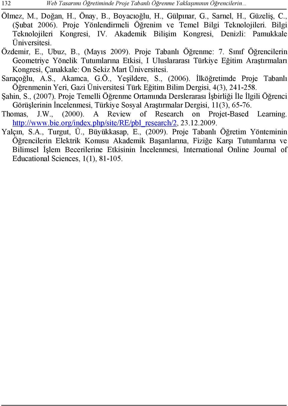 Proje Tabanlı Öğrenme: 7. Sınıf Öğrencilerin Geometriye Yönelik Tutumlarına Etkisi, I Uluslararası Türkiye Eğitim Araştırmaları Kongresi, Çanakkale: On Sekiz Mart Üniversitesi. Saraçoğlu, A.S., Akamca, G.