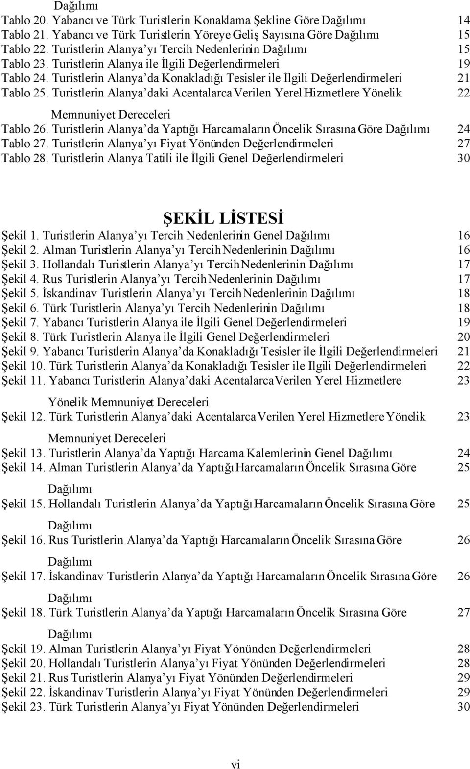 Turistlerin Alanya da Konakladığı Tesisler ile İlgili Değerlendirmeleri 21 Tablo 25. Turistlerin Alanya daki Acentalarca Verilen Yerel Hizmetlere Yönelik 22 Memnuniyet Dereceleri Tablo 26.