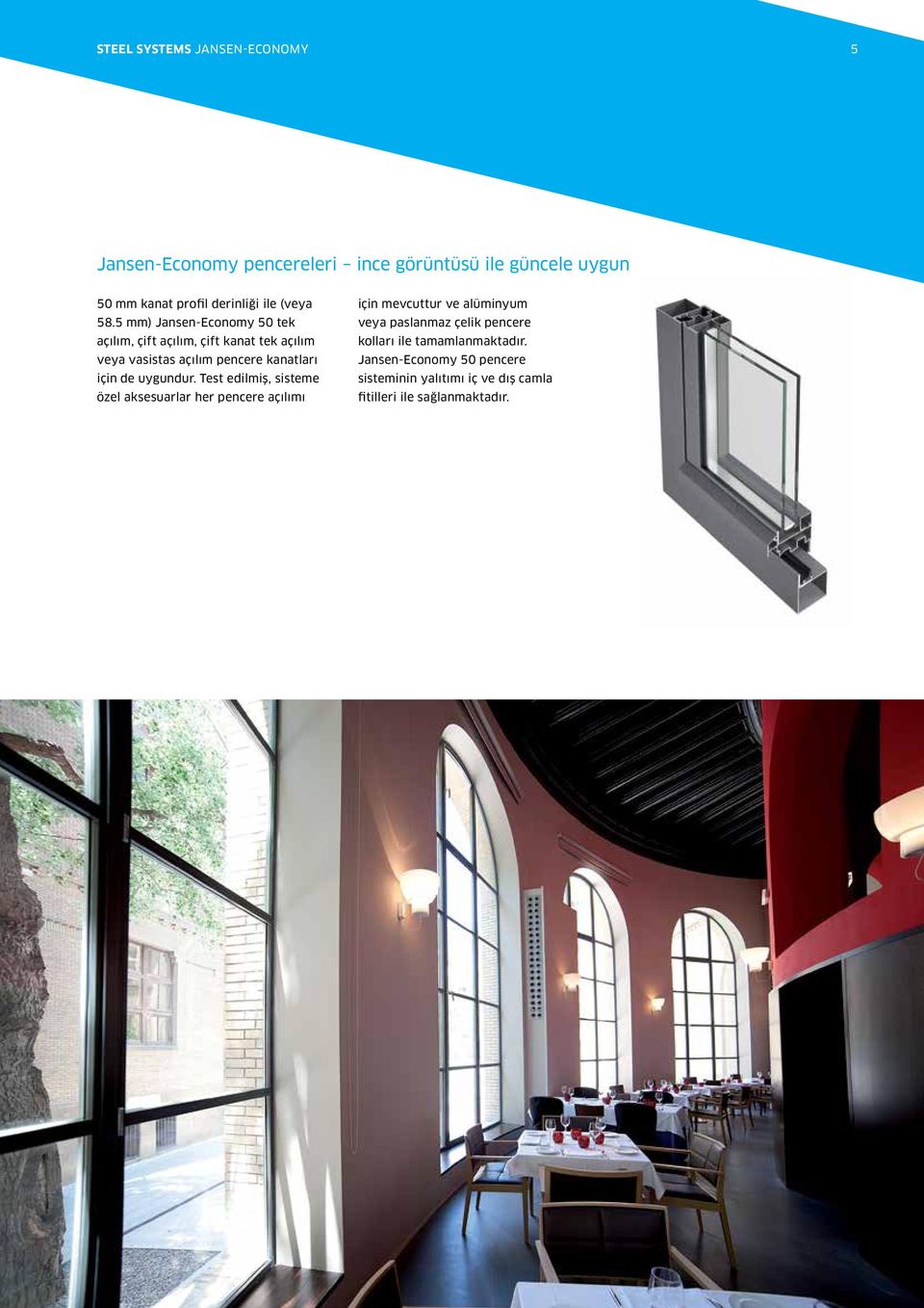 5 mm) Jansen-Economy tek açılım, çift açılım, çift kanat tek açılım veya vasistas açılım pencere kanatları için de