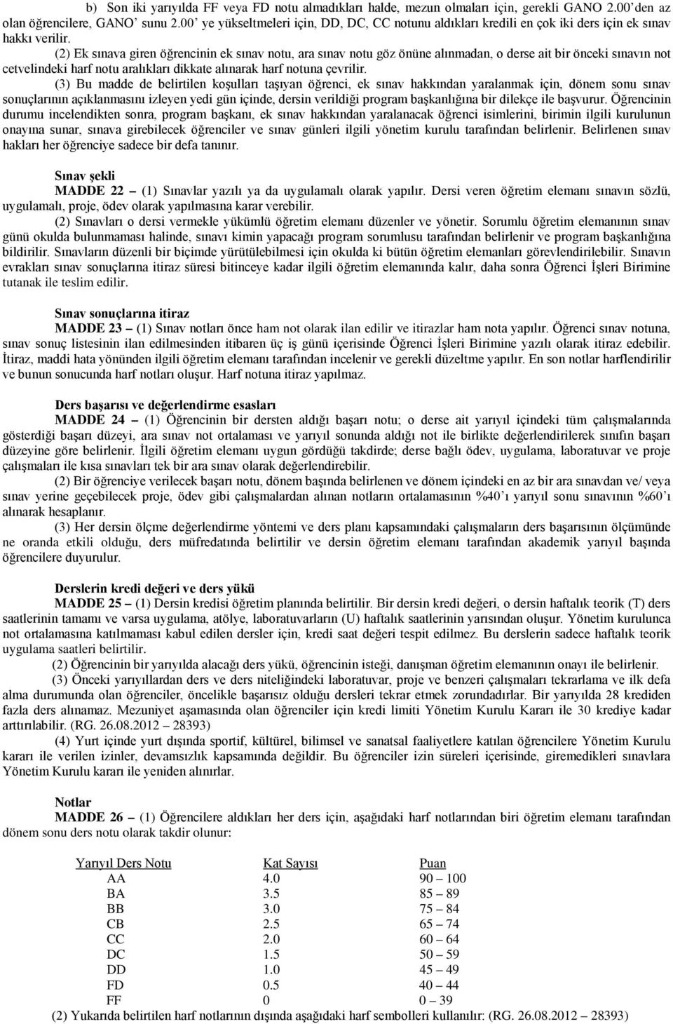 (2) Ek sınava giren öğrencinin ek sınav notu, ara sınav notu göz önüne alınmadan, o derse ait bir önceki sınavın not cetvelindeki harf notu aralıkları dikkate alınarak harf notuna çevrilir.