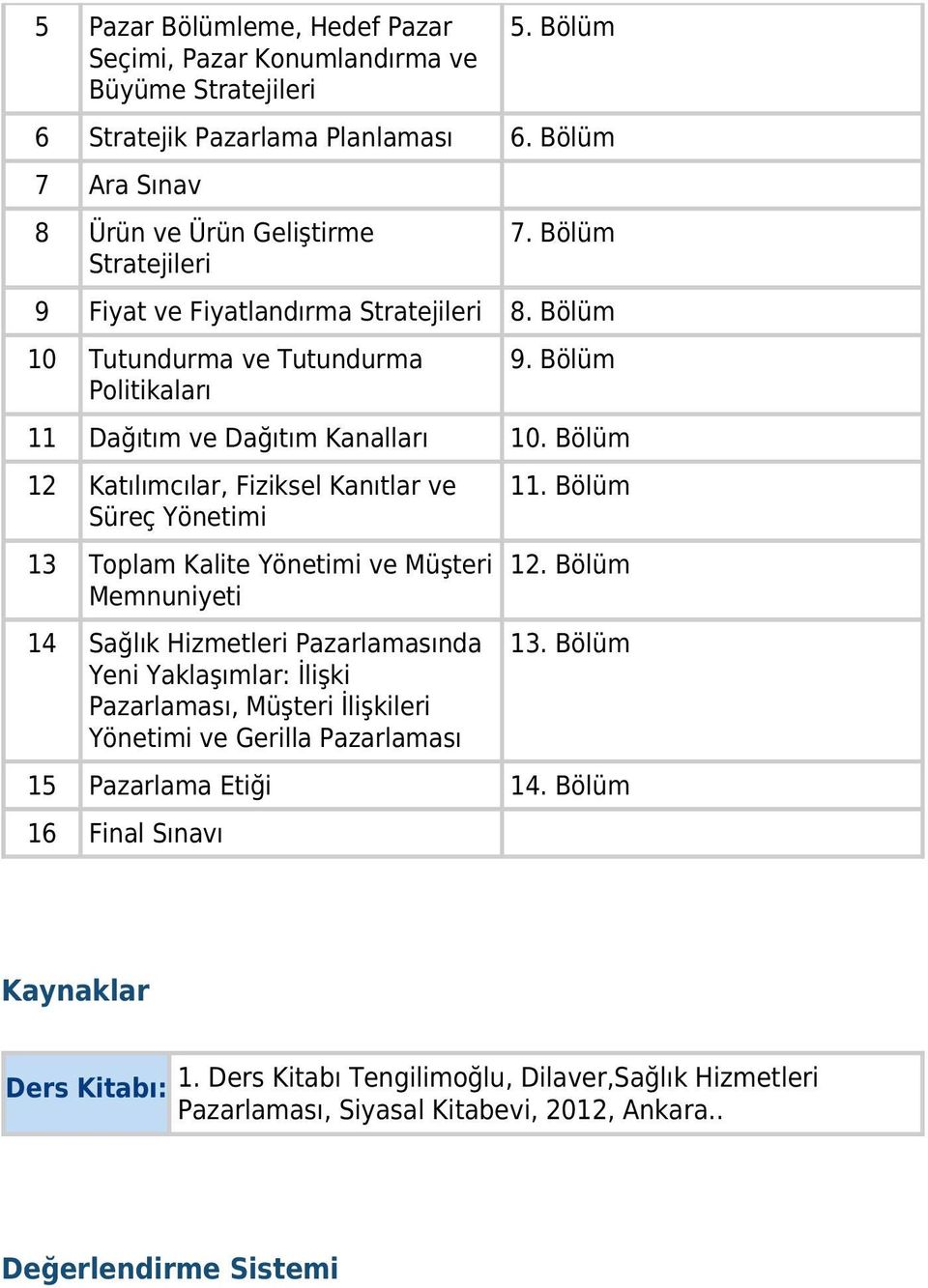 Bölüm 12 Katılımcılar, Fiziksel Kanıtlar ve Süreç Yönetimi 13 Toplam Kalite Yönetimi ve Müşteri Memnuniyeti 14 Sağlık Hizmetleri Pazarlamasında Yeni Yaklaşımlar: İlişki Pazarlaması, Müşteri