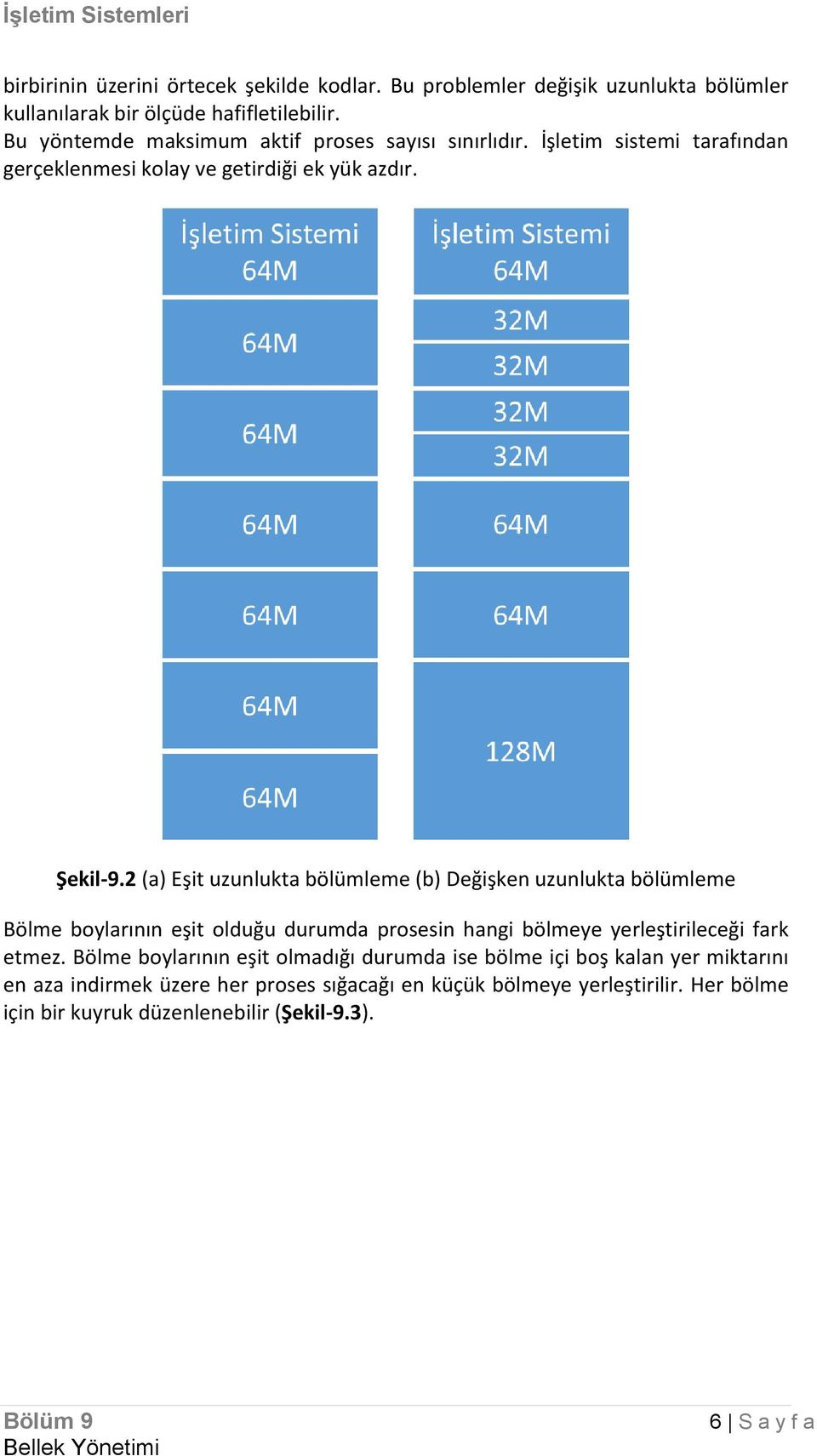 2 (a) Eşit uzunlukta bölümleme (b) Değişken uzunlukta bölümleme Bölme boylarının eşit olduğu durumda prosesin hangi bölmeye yerleştirileceği fark etmez.