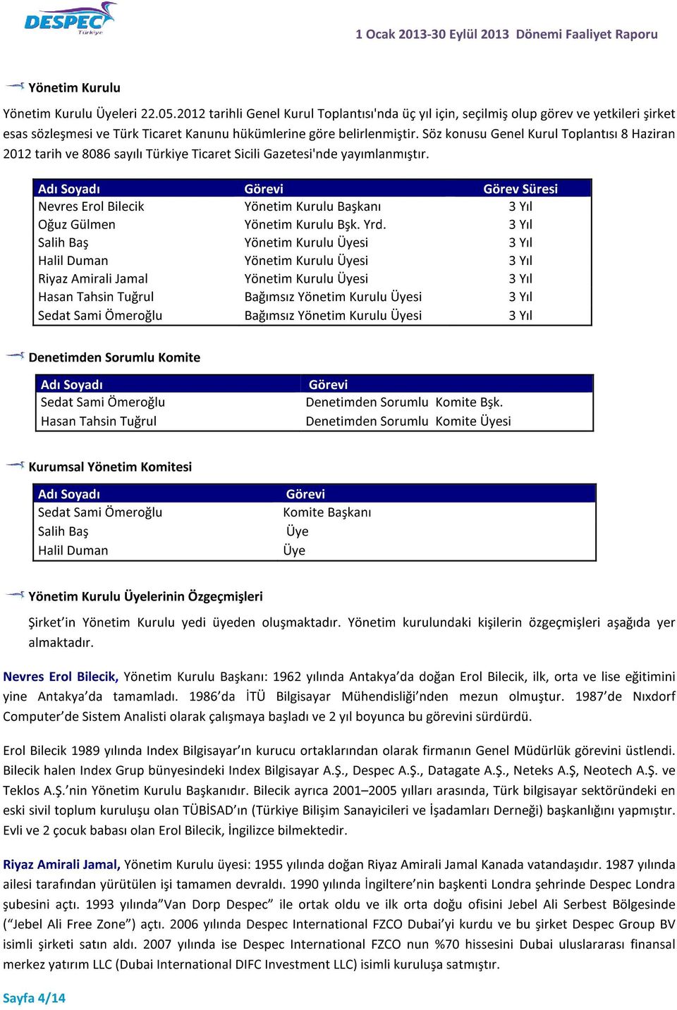 Söz konusu Genel Kurul Toplantısı 8 Haziran 2012 tarih ve 8086 sayılı Türkiye Ticaret Sicili Gazetesi'nde yayımlanmıştır.