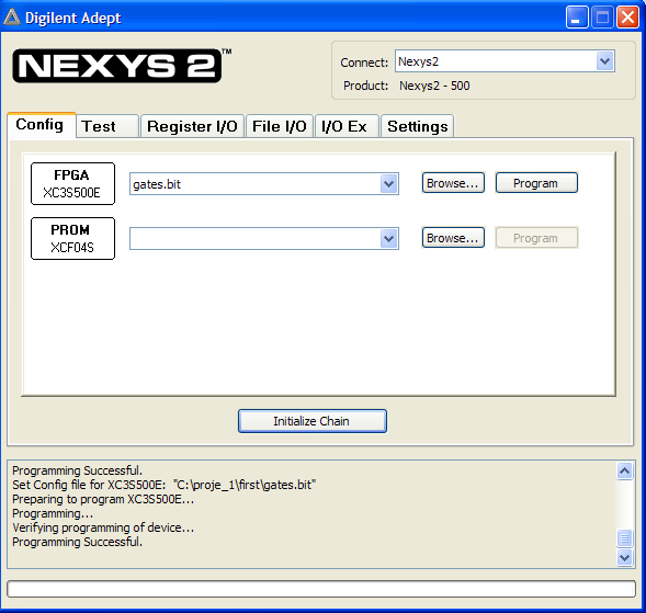 Bu işlemden sonra FPGA XC3S500E için Program butonuna basınız.