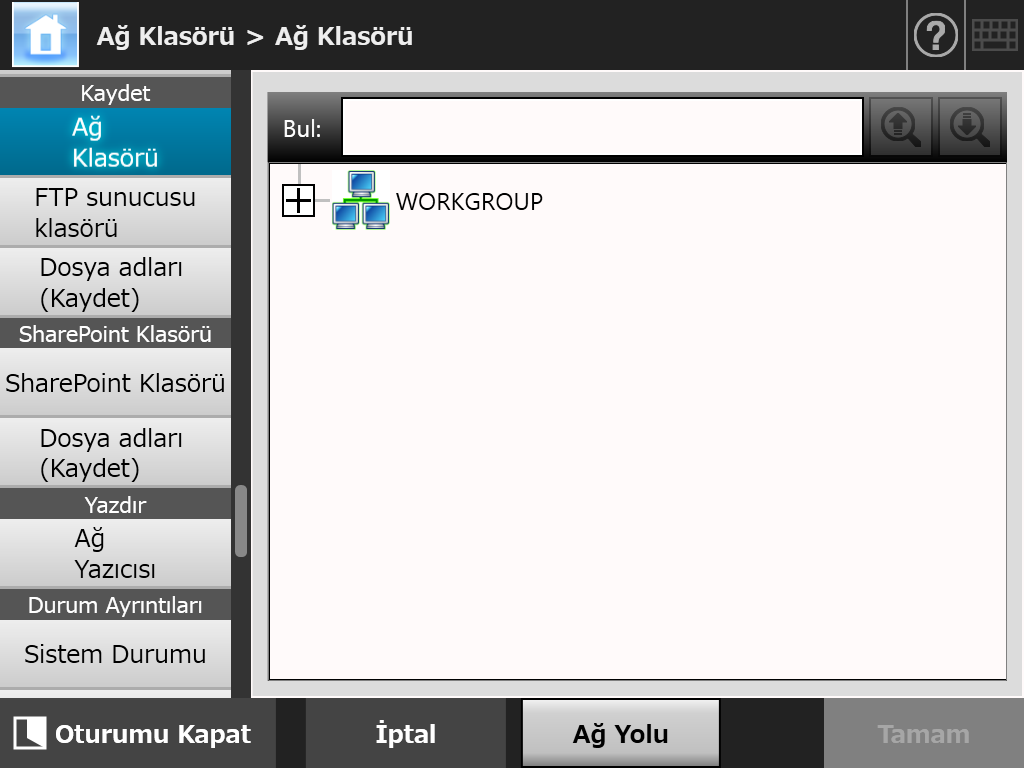 4.13 Taranan Veriyi Kaydetmek İçin Klasör Ayarlama 3. Etki alanını seçin. Ağ ağacı genişler ve alt bilgisayar adları gösterilir.