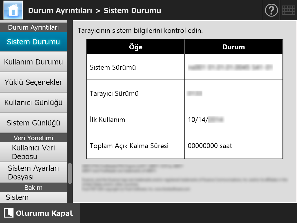 4.15 Tarayıcı Ayrıntılarını Görüntüleme 4.15 Tarayıcı Ayrıntılarını Görüntüleme 4.15.1 Sistem Durumunu Görüntüleme Touch Panel Central Admin Console 1.