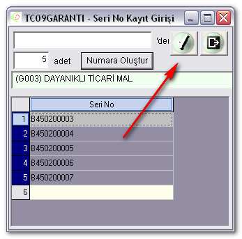 Seri Numarası Oluşturmak Sistemde kayıtlı olmayan seri numaralarını tanımlamak ve ilgili fişe ait grid sahaya aktarmak üzere aşağıdaki adımlar uygulanır.