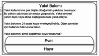 114 Sürüş ve kullanım Motor bakım modu talebi bir günlüğüne ertelenmişse bir sonra araç çalışmasında otomatik olarak başlayacaktır.