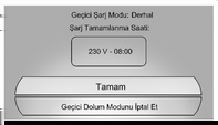 82 Göstergeler ve kumanda birimleri Aracın içinden gecikmeli şarj modunu geçici olarak geçersiz kılıp hemen şarj moduna geçmek için: 1.