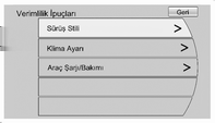 Göstergeler ve kumanda birimleri 85 Enerji kullanım bilgileri, tutulan güç çıkışı aktif olduğunda gücün kapatılmasının ardından da otomatik olarak görünecektir.