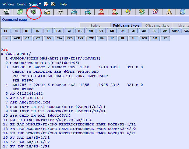 Command page ekran görüntüsü; Her yolcu için TST ler yaratılmıştır.