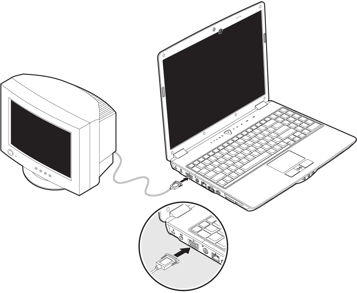 Harici Bir Monitörün Bağlanması Notebook, harici bir monitör için bir VGA-bağlantı soketine (18) sahiptir. 1.