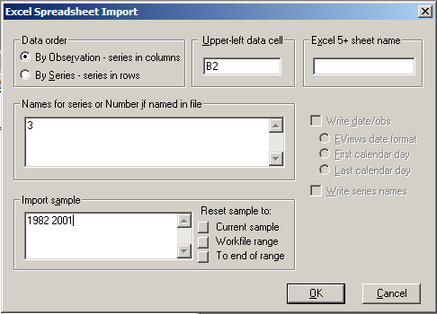 Veri ithali Verileri elle girmek yerine bir Excel dosyasından aktarmak da mümkündür. Dosya (workfile) oluşturulduktan sonra önce verilerin bulunduğu Excel dosyasını incelemelisiniz. Adım 1.