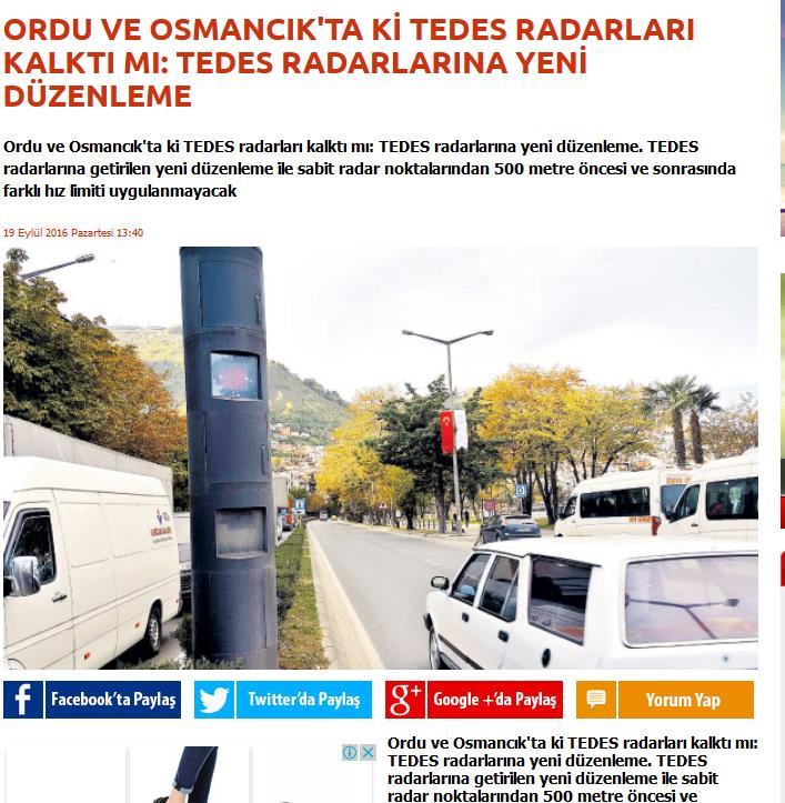 Kentsel Akıllı Ulaşım-Türkiye Kısa Değerlendirme : Elektronik denetleme sistemlerini