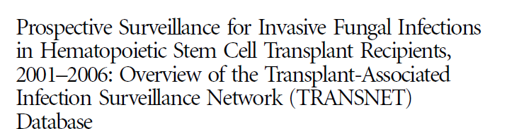 ABD, 23 nakil merkezi, 875 hasta Prospektif 2001-2006 yılları HKHN alıcıları 12 aylık kümülatif insidans 875 alıcıda 983 İFİ %43 İnvazif aspergilloz %28 invazif kandidoz % 8 zigomikoz Otolog
