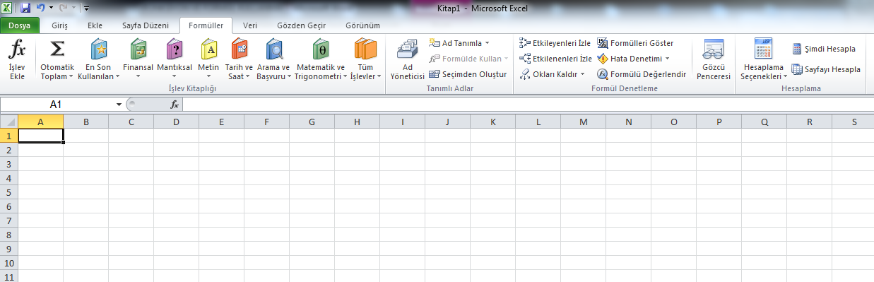 FORMÜLLER SEKMESİ Excel De Fonksiyon Ve Formül Kullanma Excel programında farklı amaçlar için kullanılan çok sayıda işlev vardır.