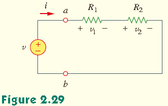 2.5 Seri Dirençler ve Gerilim Bölme Şekil 2.29 daki devrede her iki dirençten de aynı i akımı geçtiğinden dolayı bu dirençler seri bağlıdır.