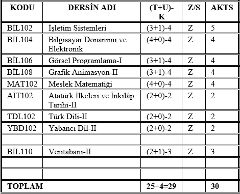 Eğitim Planları Bilgisayar Programcılığı Programı