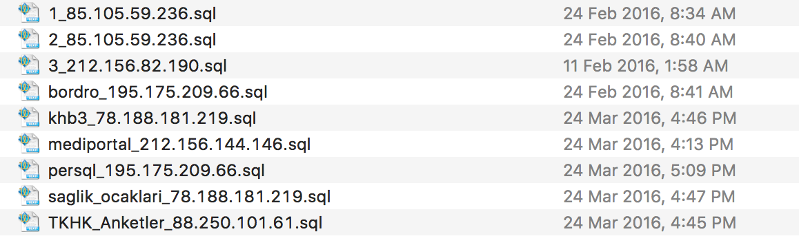 Türkiye den hasta verileri Structure of one database Actual database files.