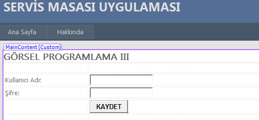 Uygulama-2 (dvm) Default.aspx sayfasını aç.