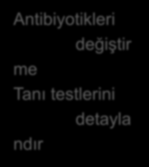 ESKALASYON Hasta kötüleşiyor Hasta klinik olarak stabil Klinik kanıtlı inf Tanı testlerini artır Karbapnm ± AGA/FQ/Kolistin başla Risk varsa anti-gram pozitif ekle Ateş yok Fungal ve viral inf.