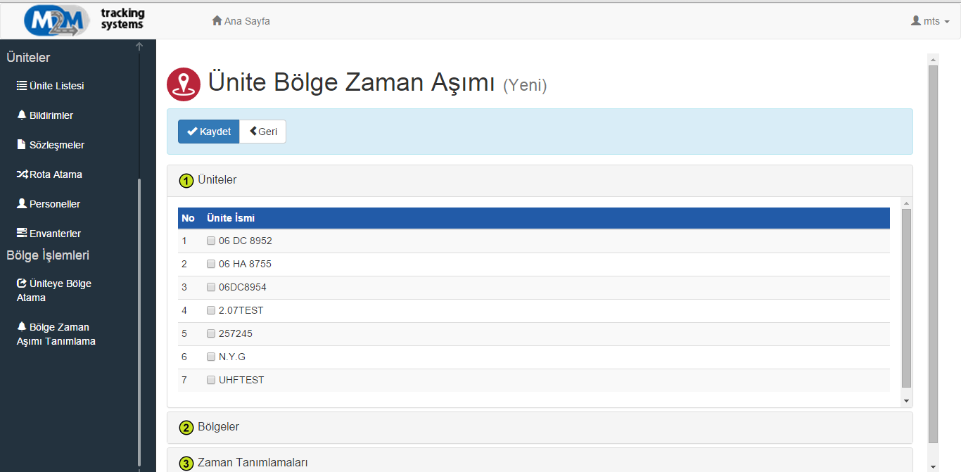 Ünitelere ait listelenen her bir bölgenin karşısında bulunan atanmış bölgenin silme işlemini gerçekleştirebilirsiniz. butonuna tıklayarak ilgili üniteye 8.3.