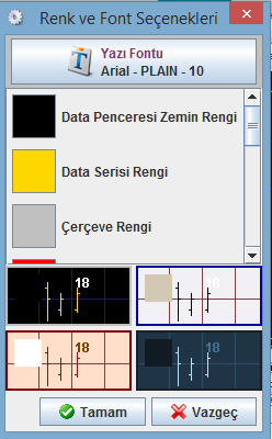 5.2.5.13 Renk ve Font Seçimi : Görsel değişiklikler yapma olanağı sağlamak üzere aşağıda göreceğiniz Renk ve Font Seçenekleri isimli görünüm düzenleme penceresi açılır.