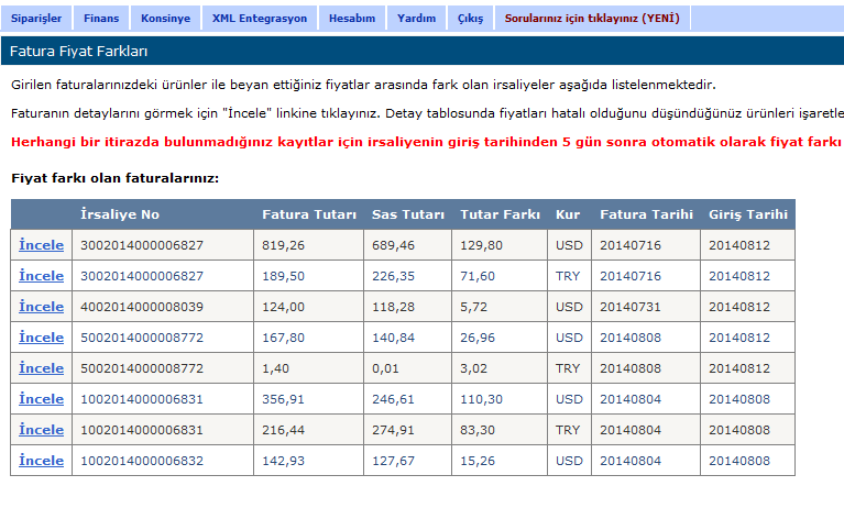 İrsaliyeyi seçip gelen ekranda ürünlerin tutarlarını faturanızdaki değerlerle aynı şekilde girerek fatura girişinizin hızlı bir şekilde yapılmasını sağlayabilirsiniz.