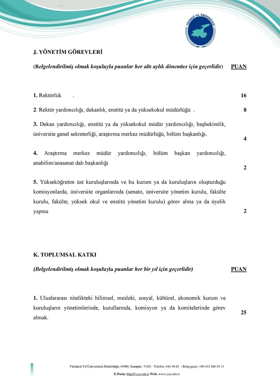 Araştırma merkez müdür yardımcılığı, bölüm başkan yardımcılığı, anabilim/anasanat dalı başkanlığı 4 2 5.