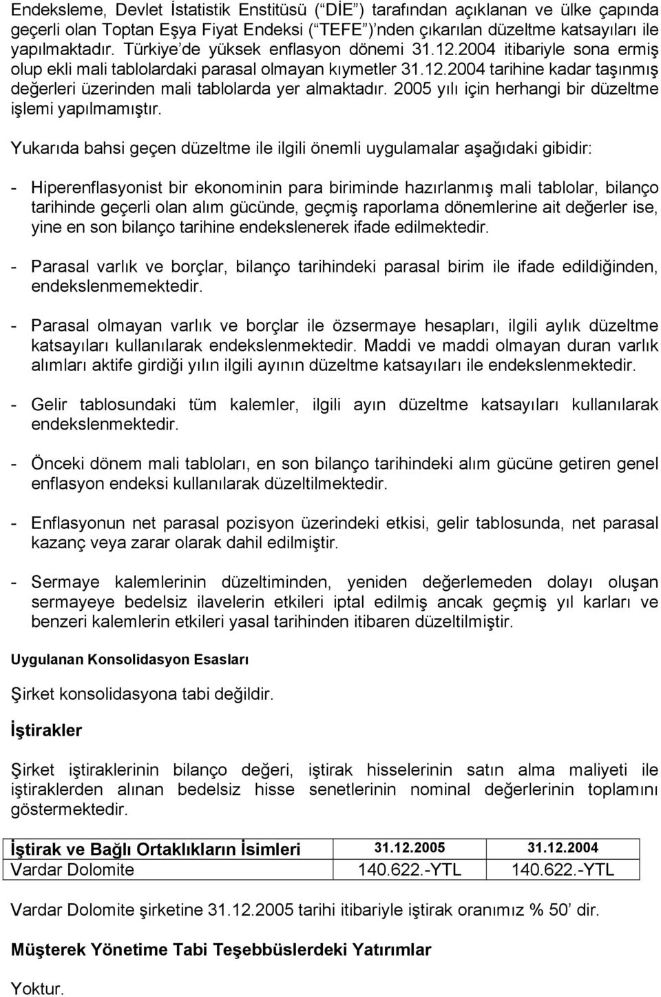 2005 yılı için herhangi bir düzeltme işlemi yapılmamıştır.