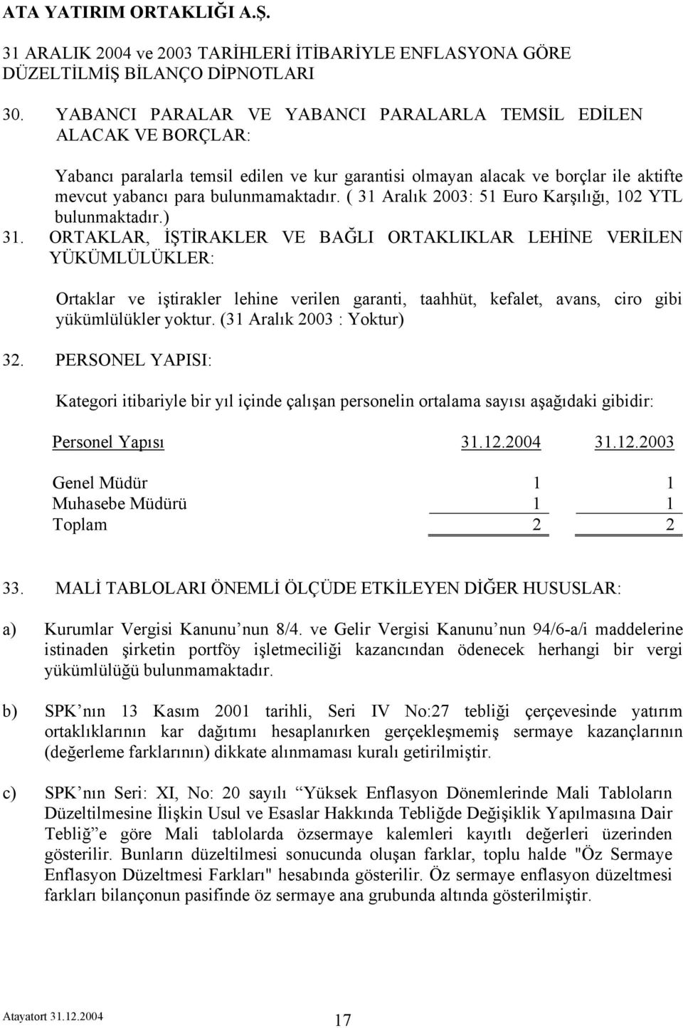 ORTAKLAR, İŞTİRAKLER VE BAĞLI ORTAKLIKLAR LEHİNE VERİLEN YÜKÜMLÜLÜKLER: Ortaklar ve iştirakler lehine verilen garanti, taahhüt, kefalet, avans, ciro gibi yükümlülükler yoktur.