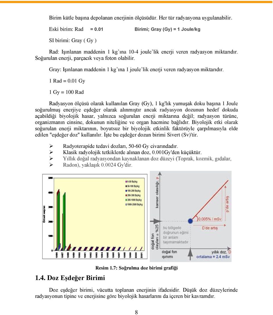 Gray: Işınlanan maddenin 1 kg ına 1 joule lik enerji veren radyasyon miktarıdır. 1 Rad = 0.