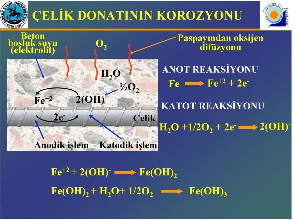 Katodik işlem ANOT REAKSİYONU Fe Fe +2 + 2e - KATOT REAKSİYONU H 2 O