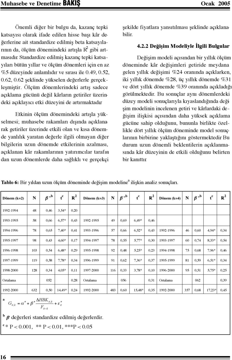 Ölçüm dönemlerindeki artış sadece açıklama gücünü değil kârların getiriler üzerindeki açıklayıcı etki düzeyini de artırmaktadır.