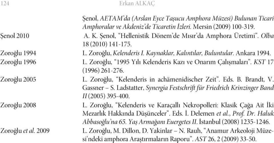 Zoroğlu, 1995 Yılı Kelenderis Kazı ve Onarım Çalışmaları. KST 17 (1996) 261-276. Zoroğlu 2005 L. Zoroğlu, Kelenderis in achämenidischer Zeit. Eds. B. Brandt, V. Gassner S.