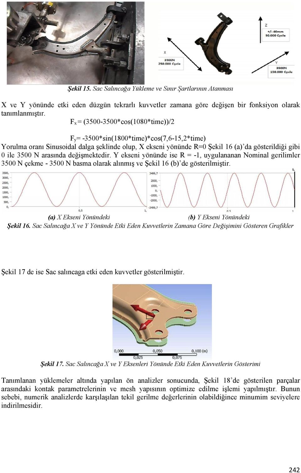 arasında değişmektedir. Y ekseni yönünde ise R = -1, uygulananan Nominal gerilimler 3500 N çekme - 3500 N basma olarak alınmış ve Şekil 16 (b) de gösterilmiştir.