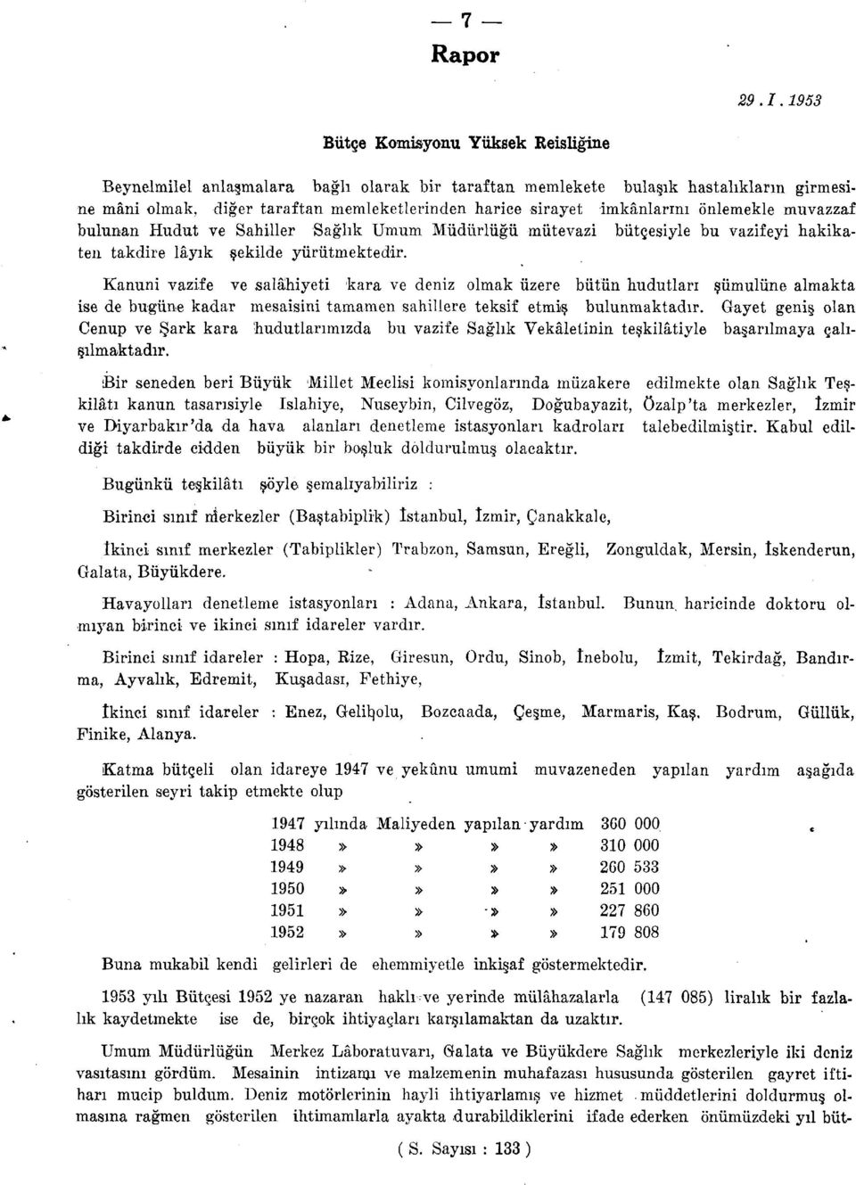 imkânlarını önlemekle muvazzaf bulunan Hudut ve Sahiller Sağlık Umum Müdürlüğü mütevazi bütçesiyle bu vazifeyi hakikaten takdire lâyık şekilde yürütmektedir.