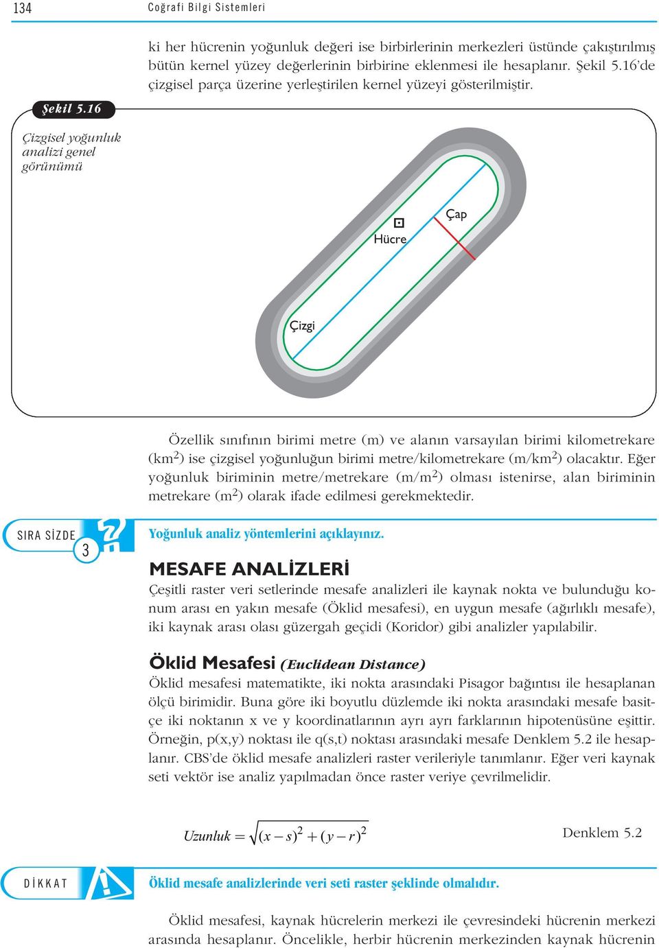 Çizgisel yo unluk analizi genel görünümü Çap Hücre Çizgi Özellik s n f n n birimi metre (m) ve alan n varsay lan birimi kilometrekare (km 2 ) ise çizgisel yo unlu un birimi metre/kilometrekare (m/km